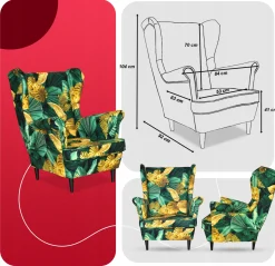 Fotel uszak skandynawski Family Meble Print liście zielony