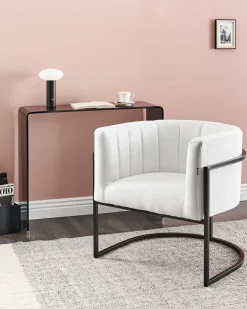 Fotel welurowy glam metalowa czarna rama biały