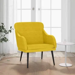 Fotel Wypoczynkowy Żółty Aksamit Tapicerowany Do Salonu Pokoju 63x76x80 cm