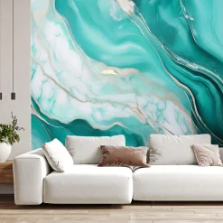 Fototapeta, Turkusowy Marmur ze Złotem