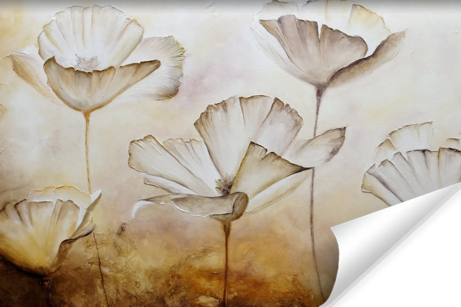Fototapeta Ścienna Malowane białe maki vintage 90x60cm