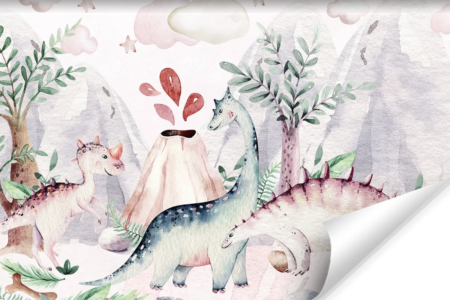 Fototapeta DINOZAURY Wulkany Drzewa Chmury 90x60cm