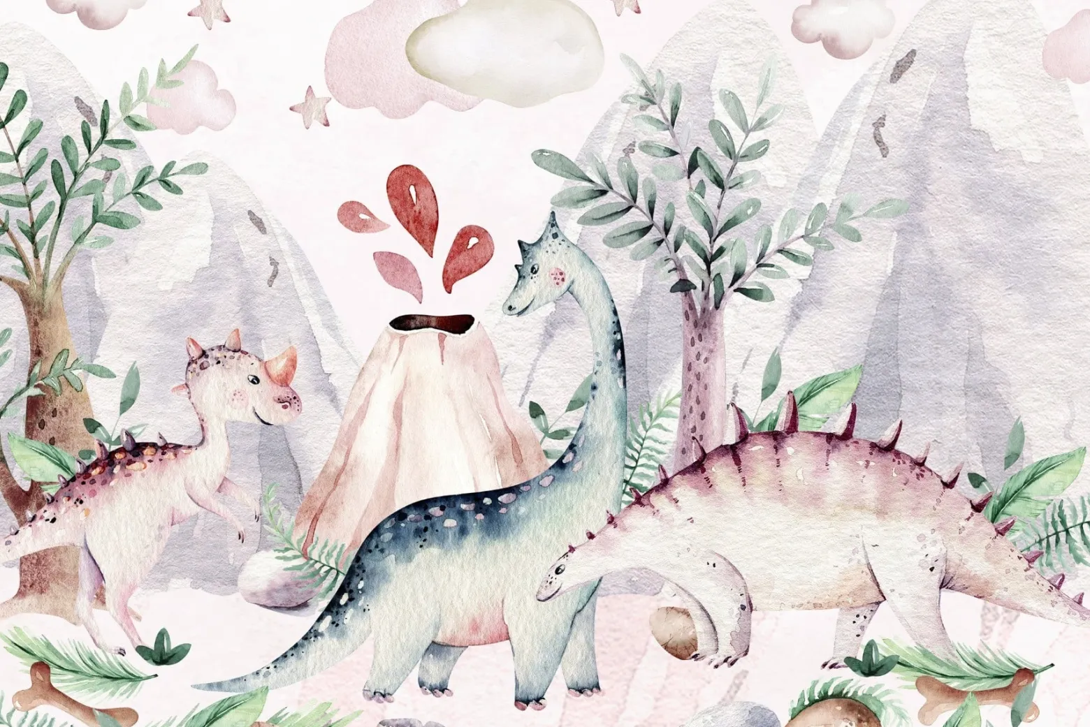 Fototapeta DINOZAURY Wulkany Drzewa Chmury 90x60cm