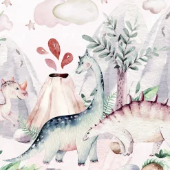 Fototapeta DINOZAURY Wulkany Drzewa Chmury 90x60cm
