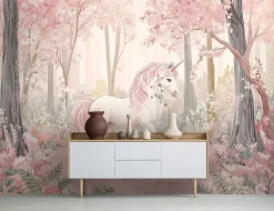 Fototapeta dla dziewczynki jednorożec las tapeta do pokoju dzieci 250x175