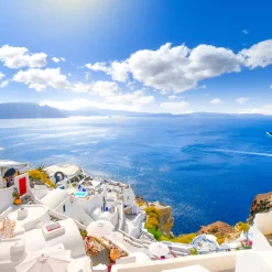 Fototapeta Do Salonu Widok z Okna Na Santorini 90x60cm