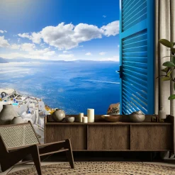 Fototapeta Do Salonu Widok z Okna Na Santorini 90x60cm