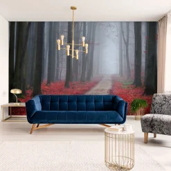 Fototapeta Dróżka Leśna Czerwone LIŚCIE 3D 90x60cm
