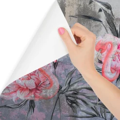 Fototapeta Flamingi Pośród Kwiatów Na Betonie 90x60cm