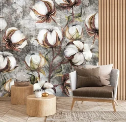 Fototapeta Główki Bawełny Na Betonie 90x60cm