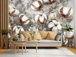 Fototapeta Główki Bawełny Na Betonie 90x60cm