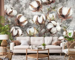 Fototapeta Główki Bawełny Na Betonie 90x60cm