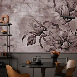 Fototapeta Kwiaty i liście na tle betonu 90x60cm