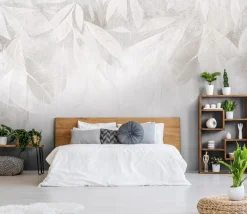 Fototapeta Liście Beton Szara Loft Boho Do Sypialni Salonu Tapeta 250X175