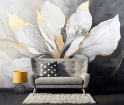 Fototapeta Liście Beton Złoty Loft Sypialnia Salon Tapeta Flizelina 250X175