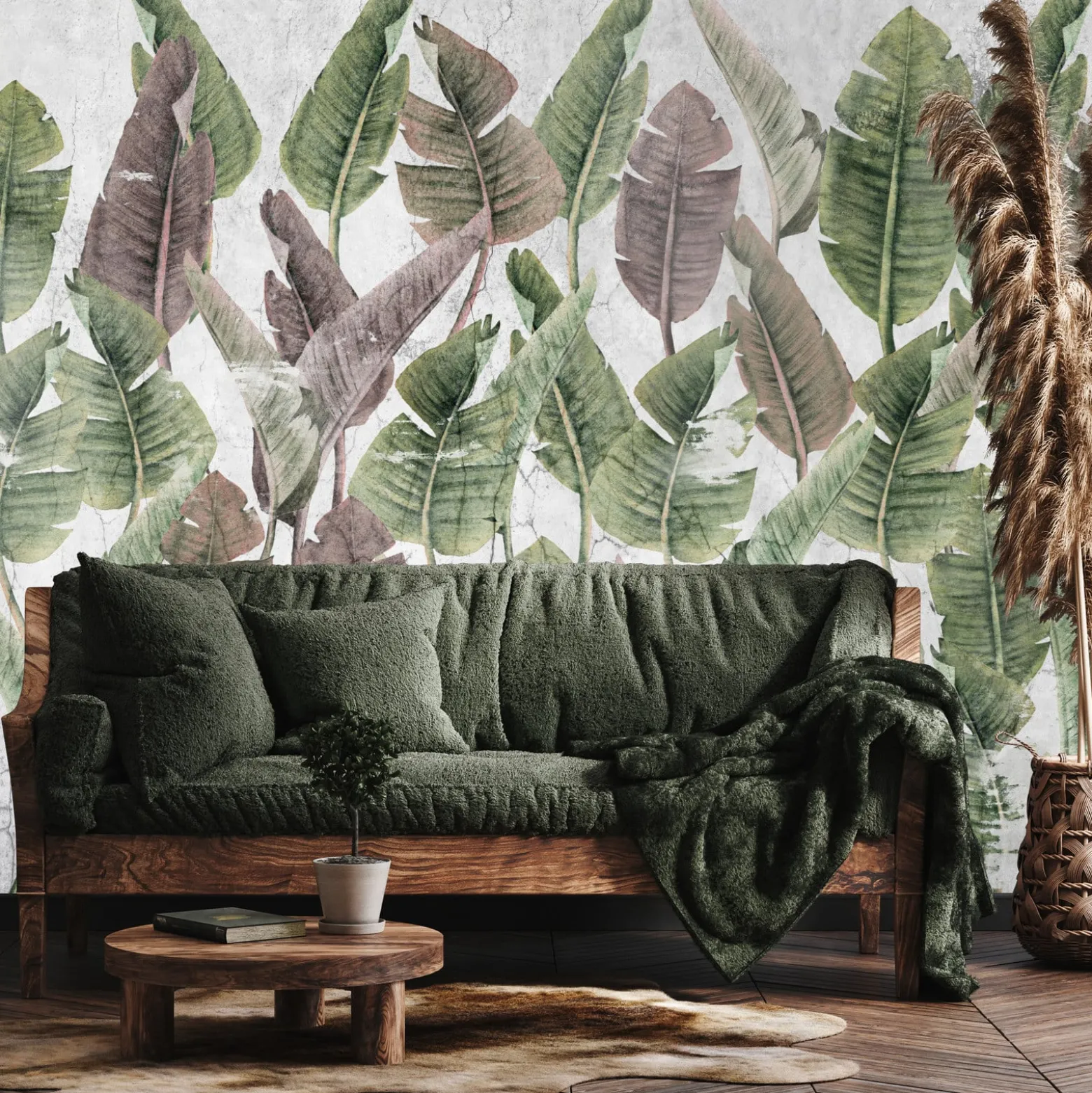 Fototapeta Liście palmowe na betonie 90x60cm