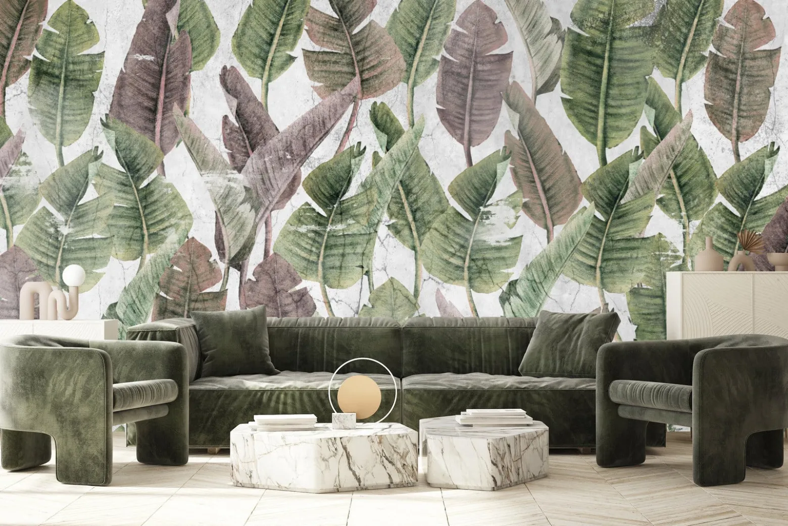 Fototapeta Liście palmowe na betonie 90x60cm