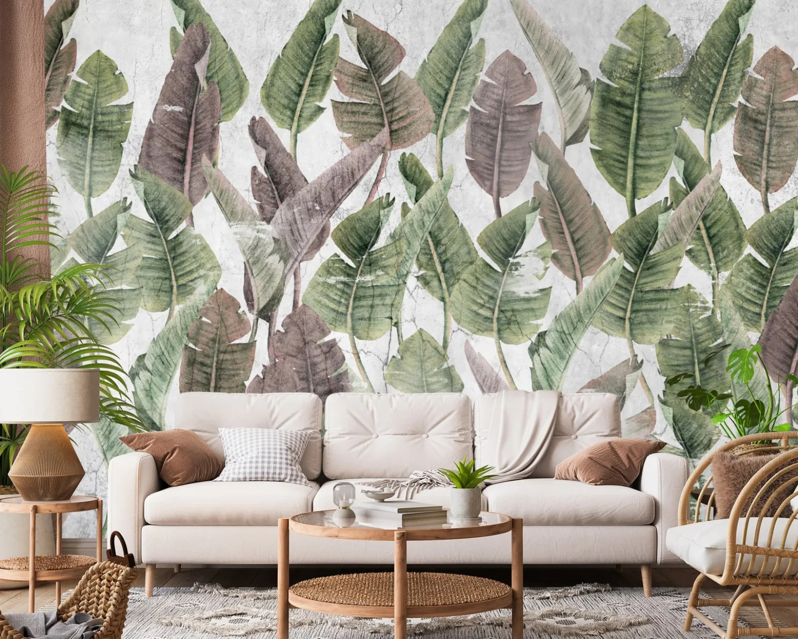 Fototapeta Liście palmowe na betonie 90x60cm