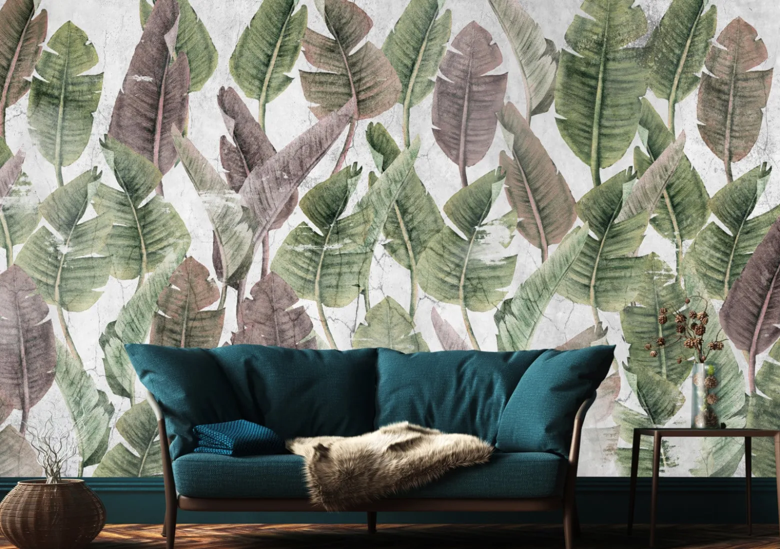 Fototapeta Liście palmowe na betonie 90x60cm