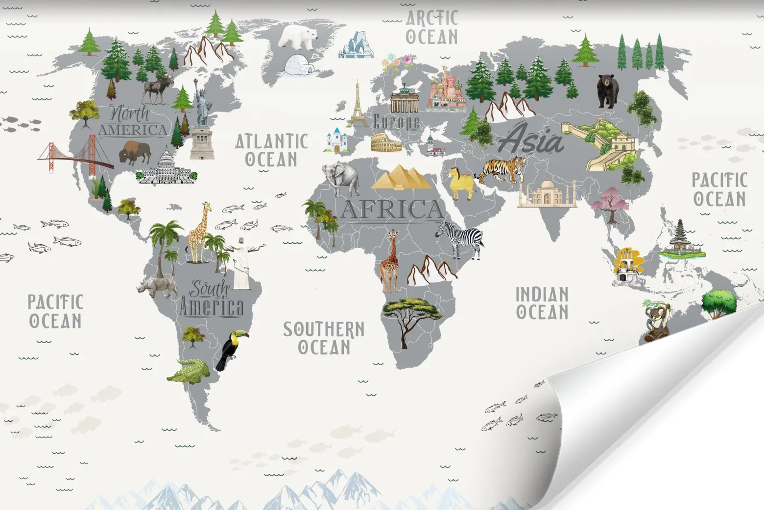 Fototapeta Mapa świata dla dzieci po angielsku 90x60cm