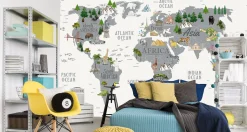 Fototapeta Mapa świata dla dzieci po angielsku 90x60cm