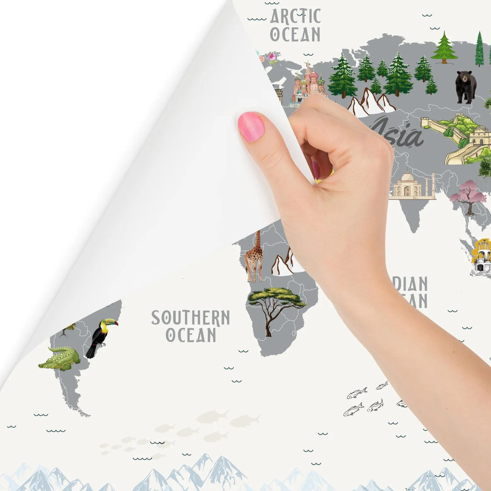 Fototapeta Mapa świata dla dzieci po angielsku 90x60cm