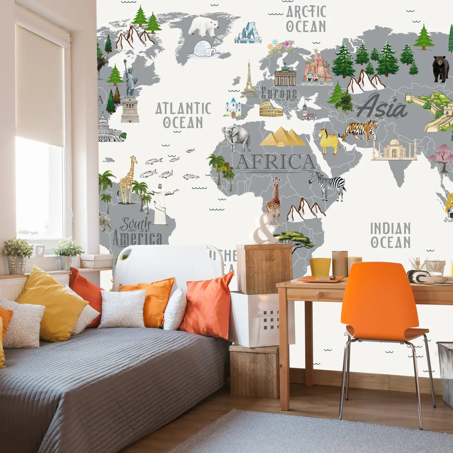 Fototapeta Mapa świata dla dzieci po angielsku 90x60cm