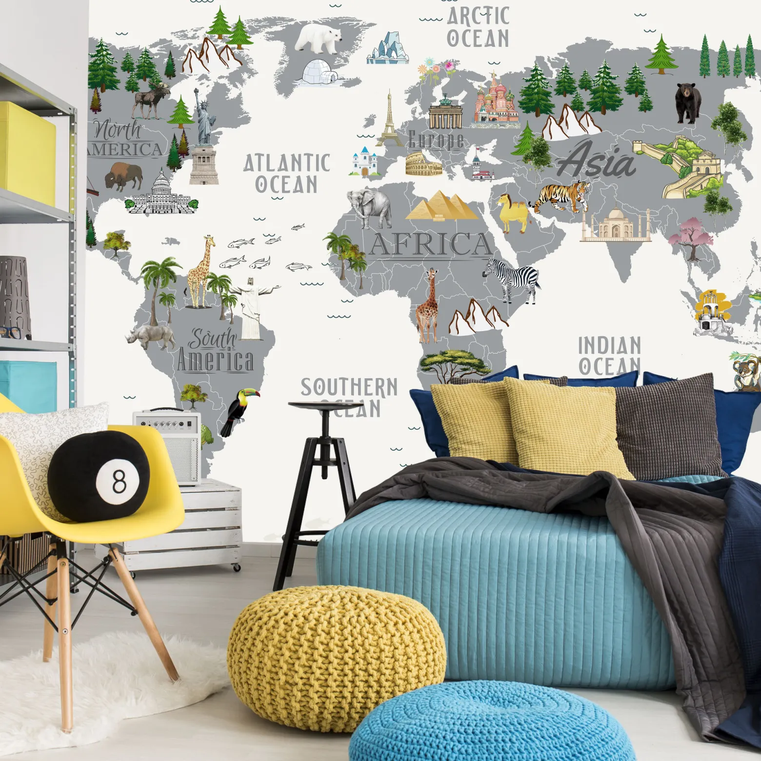 Fototapeta Mapa świata dla dzieci po angielsku 90x60cm
