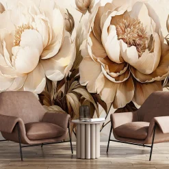 Fototapeta, Piwonie Peonie Kwiaty w Beżu