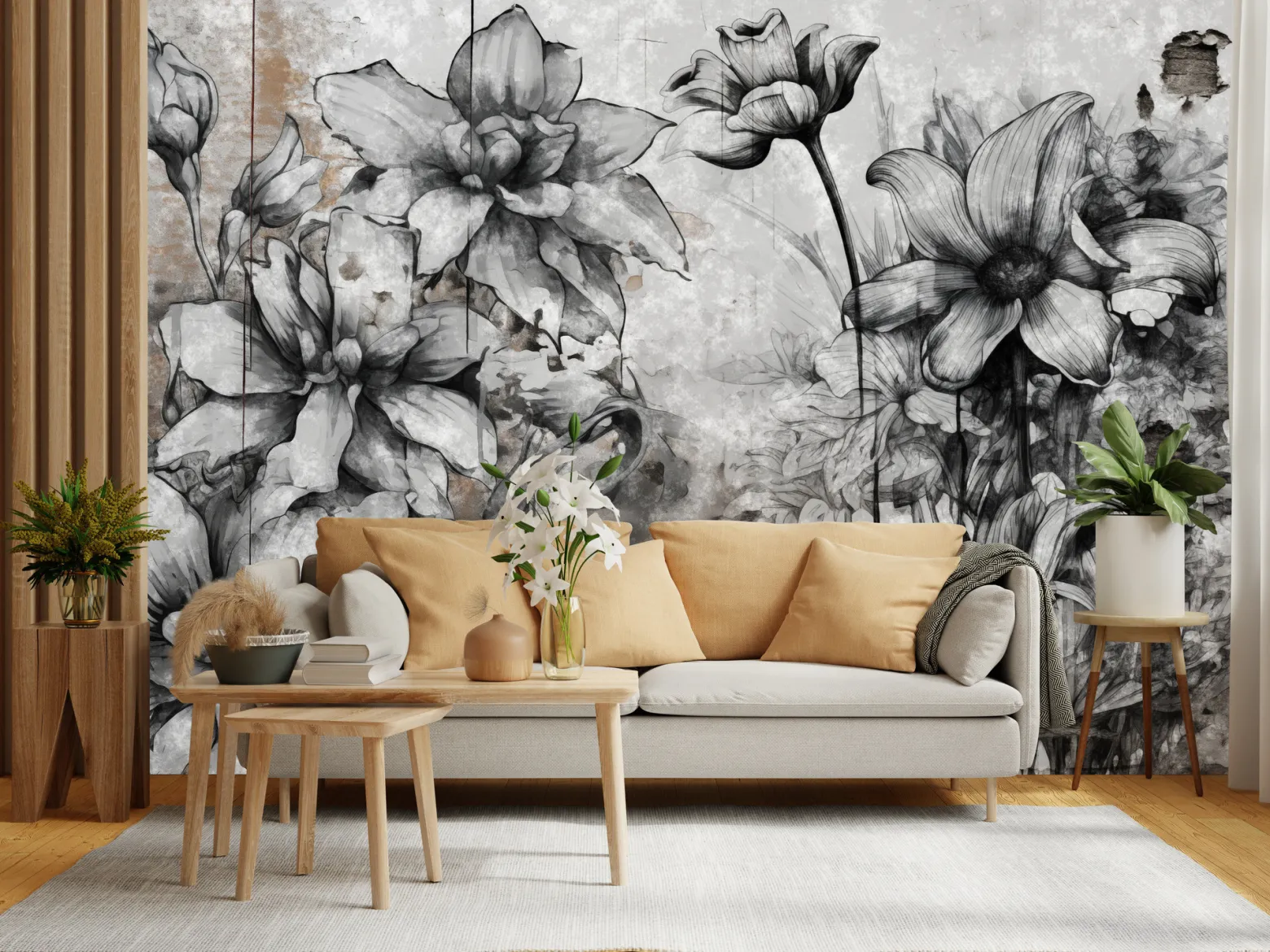 Fototapeta Szare kwiaty na betonowym tle 90x60cm
