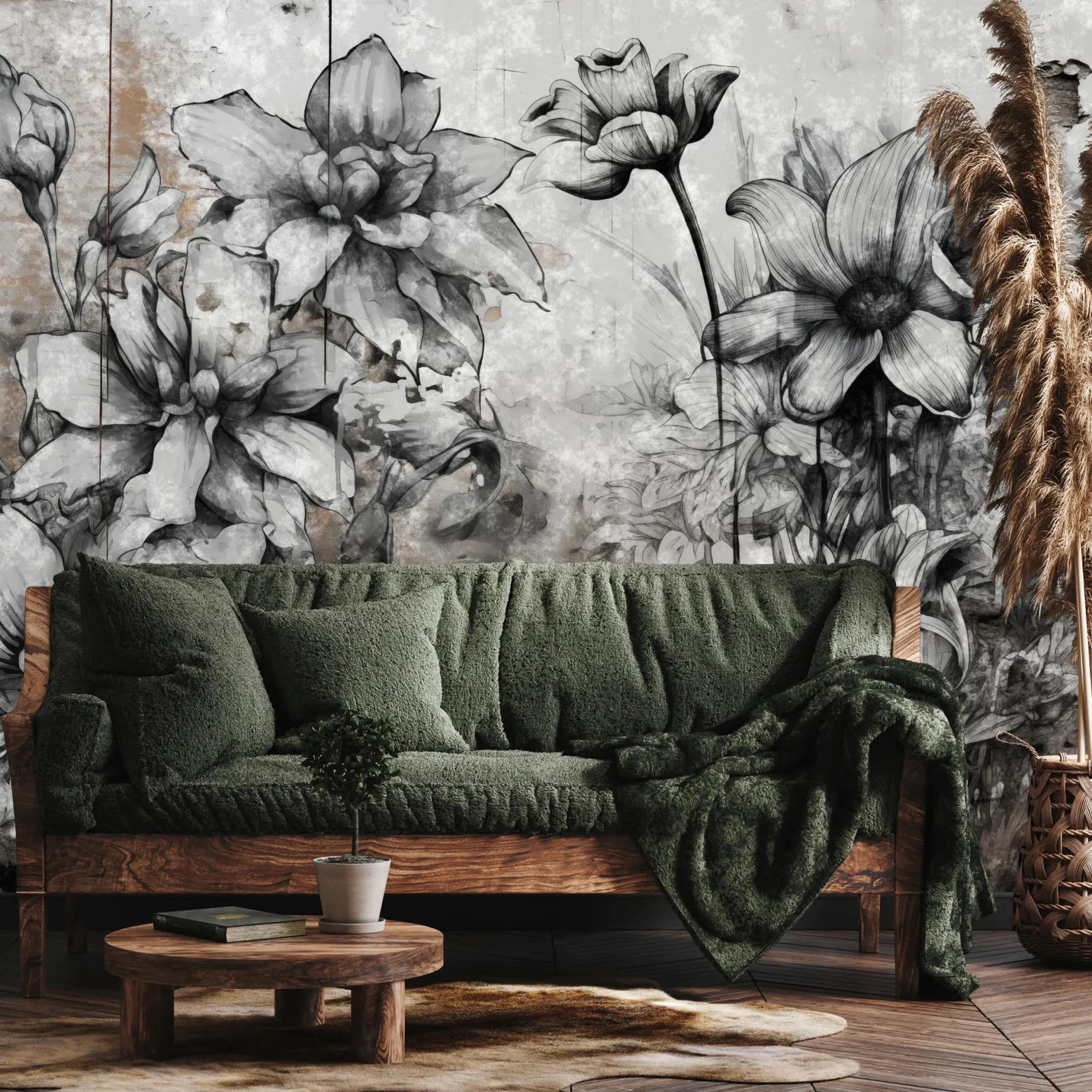 Fototapeta Szare kwiaty na betonowym tle 90x60cm