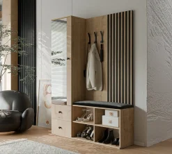 Garderoba z lustrem i siedziskiem LUCA dąb artisan