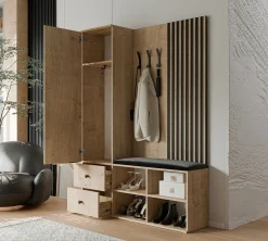 Garderoba z lustrem i siedziskiem LUCA dąb artisan