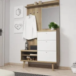 Garderoba z lustrem z szafką na buty PRIMO Biały + Dąb Riv