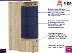 Garderoba z welurowym panelem dąb sonoma + granat - Rivian