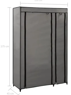 Grafitowa szafa tekstylna na ubrania - Tivian