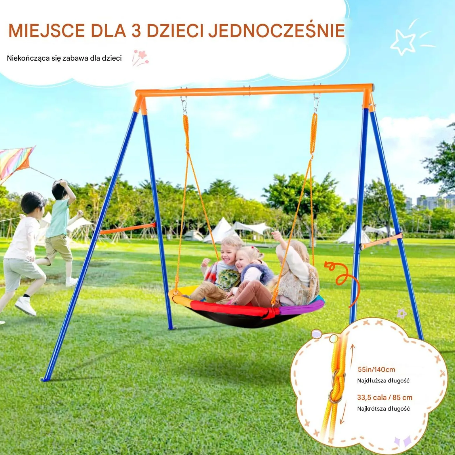 Huśtawka bocianie gniazdo ze stelażem dla dzieci