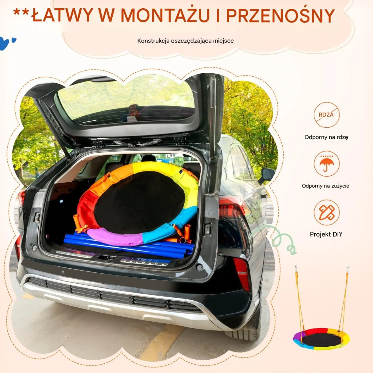 Huśtawka bocianie gniazdo ze stelażem dla dzieci