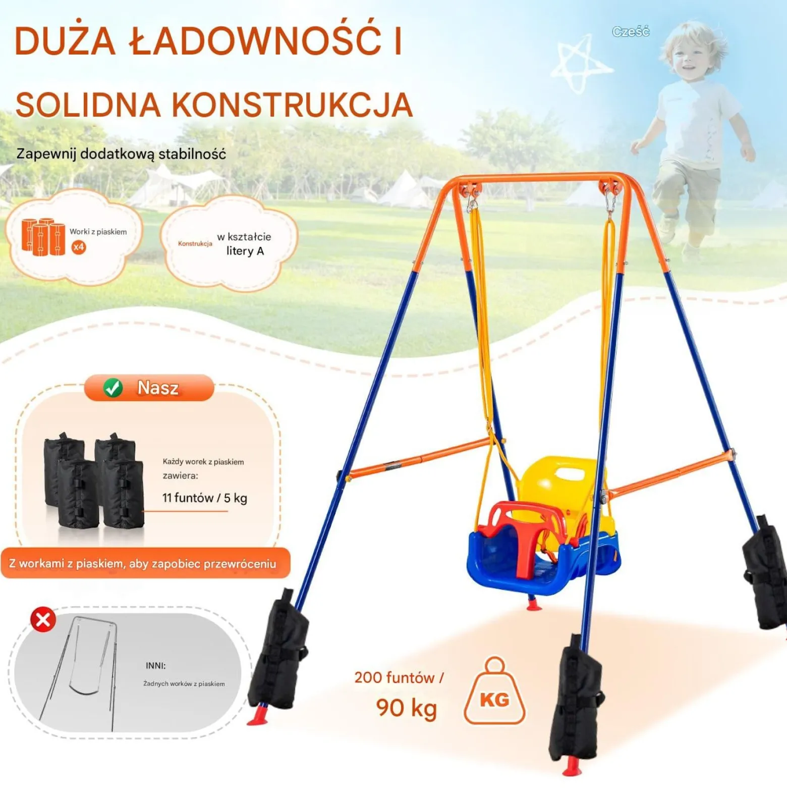 Huśtawka ogrodowa dla małych dzieci kubełkowa fotelik