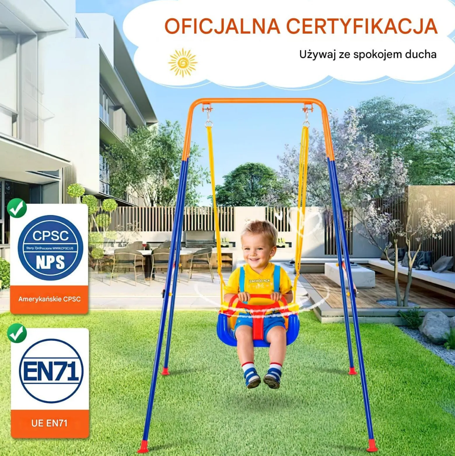 Huśtawka ogrodowa dla małych dzieci kubełkowa fotelik
