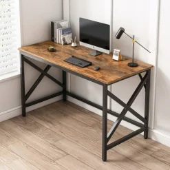 Industrialne biurko komputerowe brąz metalowa rama loft