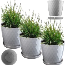 Kadax 3x Doniczka 20cm Osłonka + Podstawka Szara
