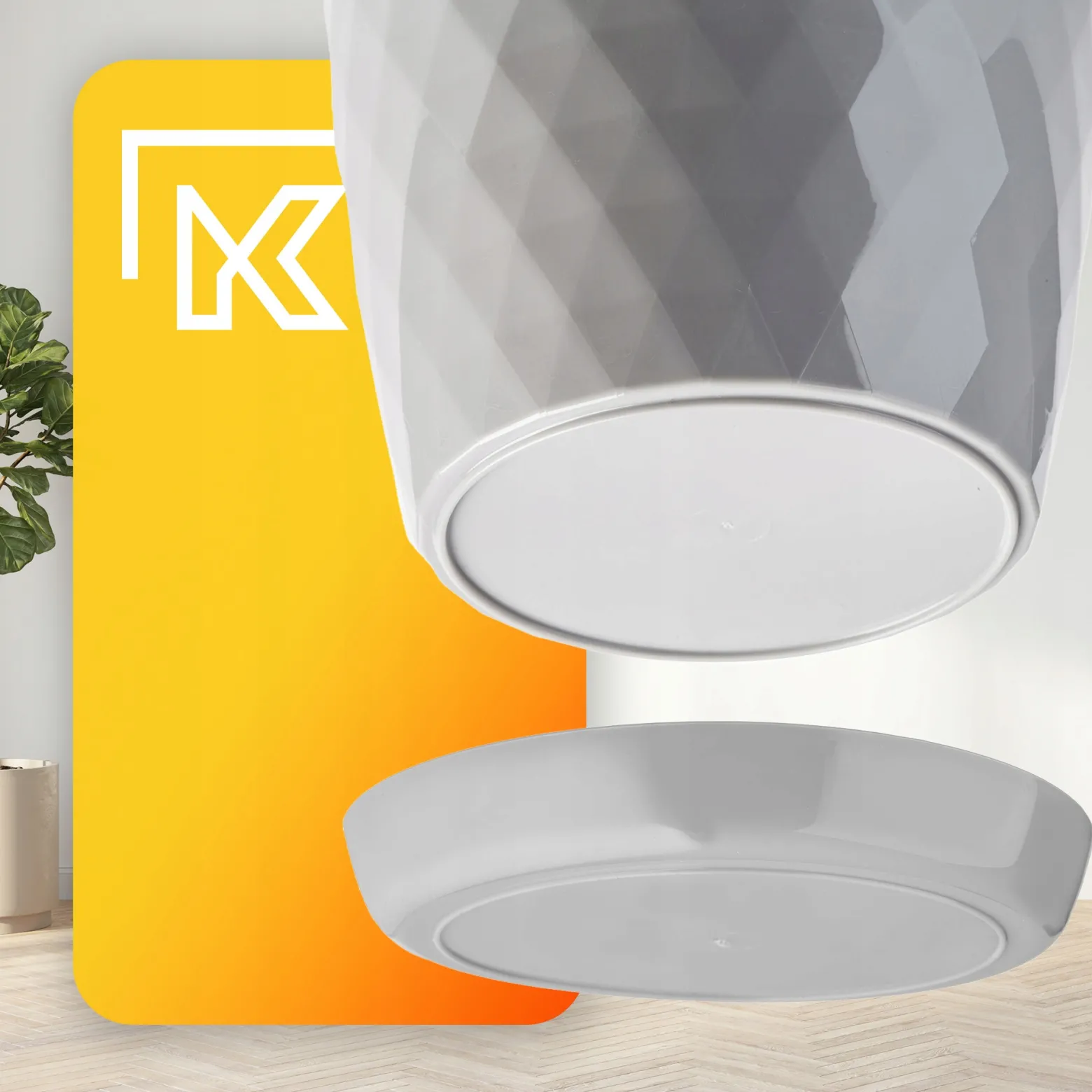 Kadax 3x Doniczka 20cm Osłonka + Podstawka Szara