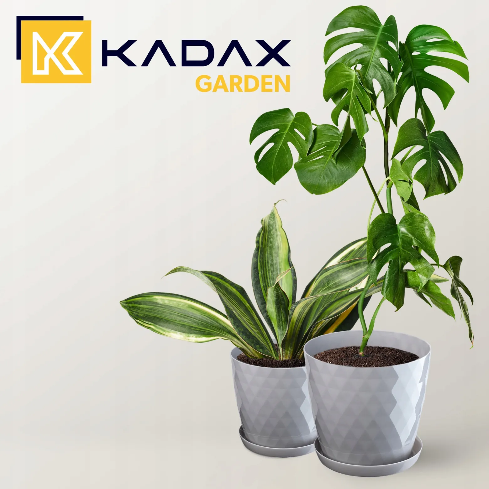 Kadax 3x Doniczka 20cm Osłonka + Podstawka Szara