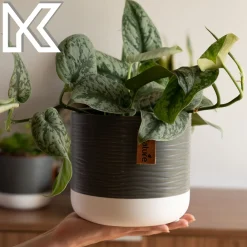 Kadax Doniczka Ceramiczna 16cm Osłonka Szara Biała