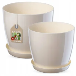 Kadax Doniczka z Podstawką Kremowa Zestaw 23+28cm