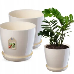 Kadax Doniczka z Podstawką Kremowa Zestaw 23+28cm