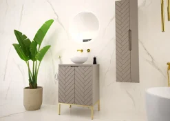Kaszmirowa ryflowana szafka z umywalką i blatem 60 cm ASPEN-09 złote nóżki