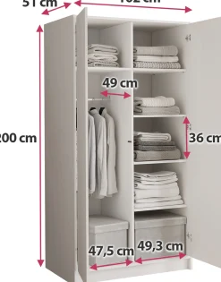 Kaszmirowa szafa uchylna do sypialni 100 cm z półkami GARIO
