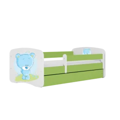 Łóżko Babydreams zielone Niebieski miś z szufladą materac piankowy 160x80